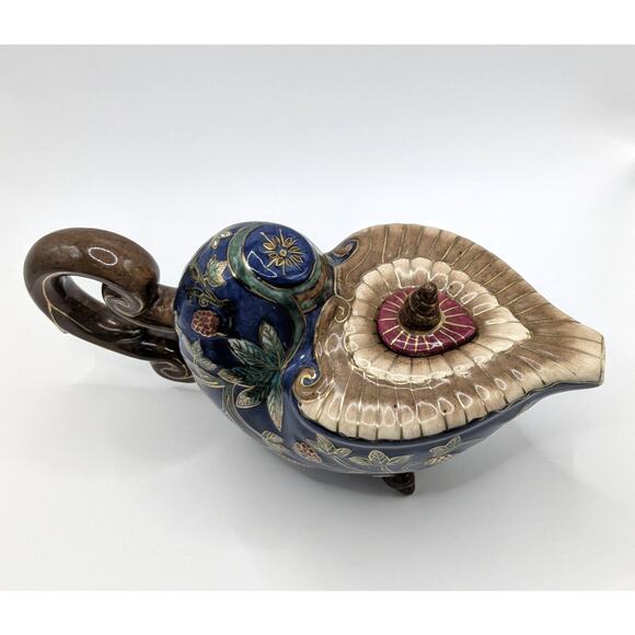 Vintage Painted Footed Ceramic Decorative Asian Teapot Oriental Accent Inc Blue - Picture 6 of 9